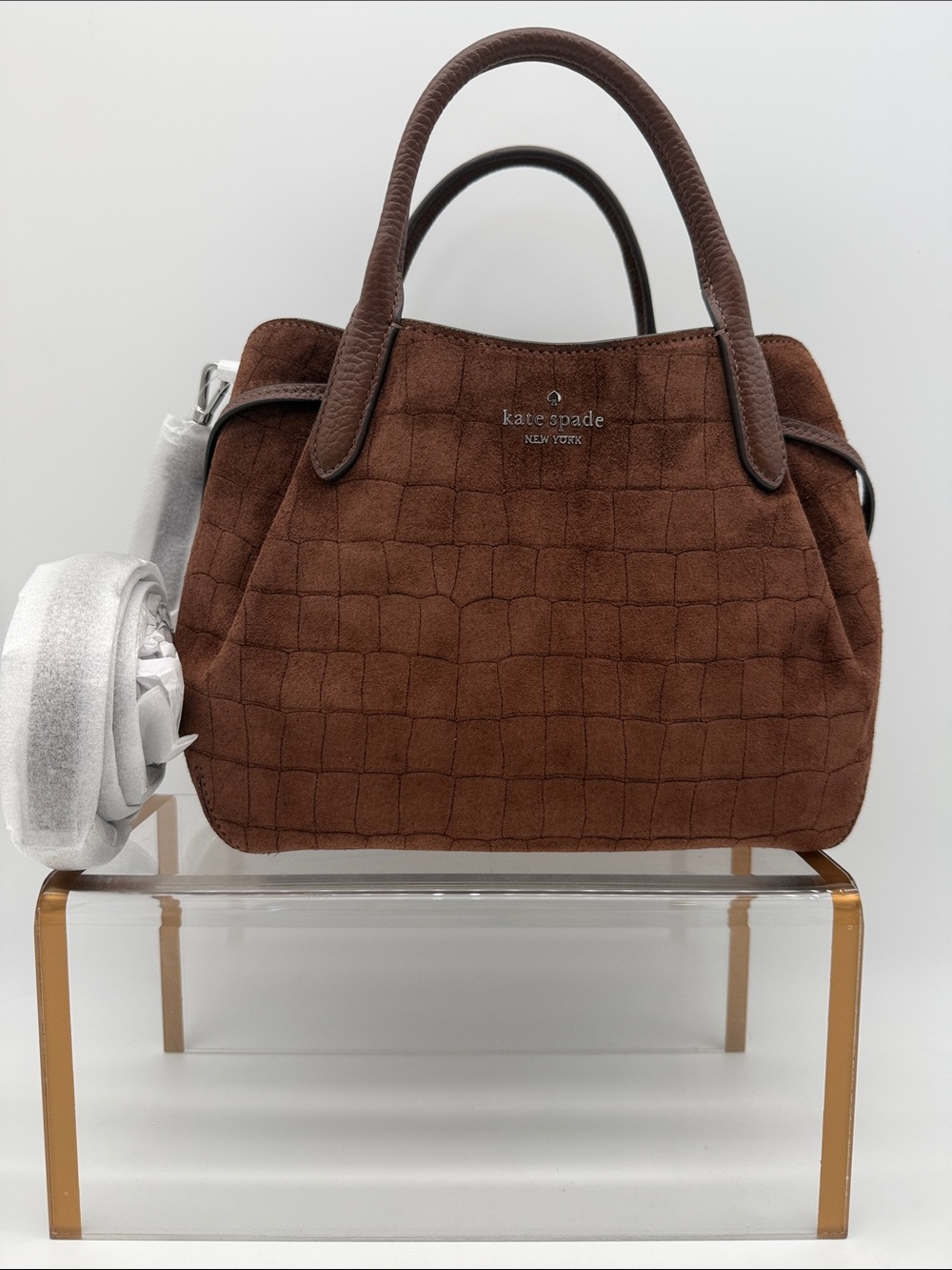Kate Spade Dumpling Suede Croc Satchel Bag Chocolate Truffle Brown